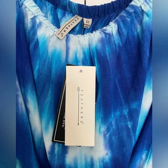 Feathers Women’s Blue Tie Dye Off Shoulder Tie Beachy Midi Dress Bell Sleeves 2X - Picture 4 of 9